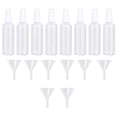 thumbnail image 2 of Juego de 16 botellas de spray de 30 ml con embudo, vacías, de plástico, rellenables, para viaje (4 botellas blancas, 4 botellas moradas y 8 embudos)., 2 of 7