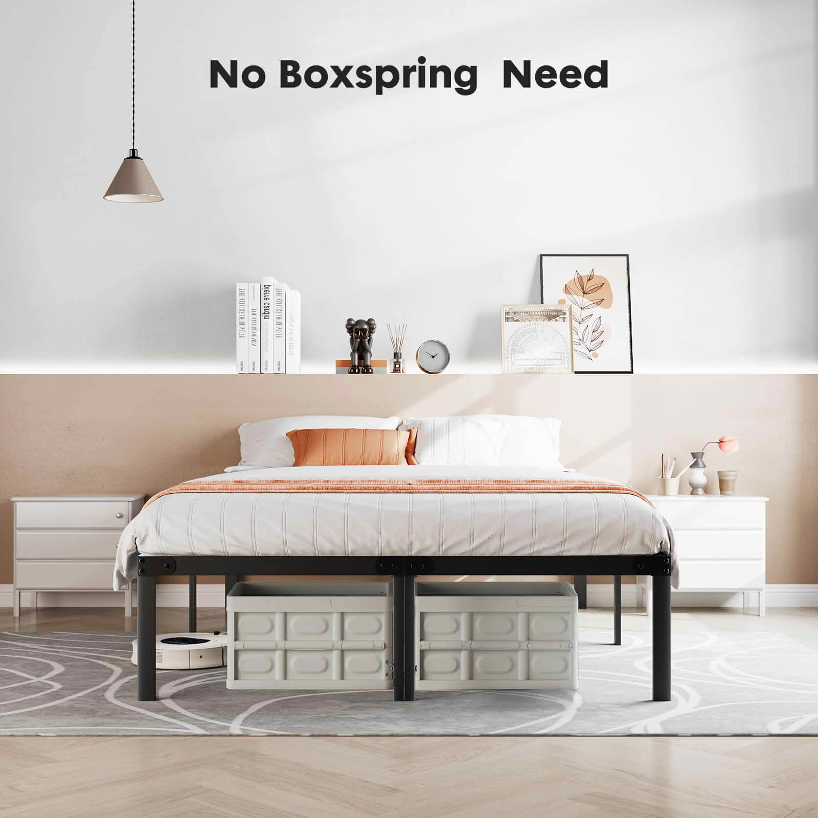 MAYEERTY 12 Inch Heavy‑Duty Metal Bed Frame with Steel Slats, Sturdy Bed Base No Box Spring Required, 300Lbs Weight Capacity for Multi‑Scenario Use