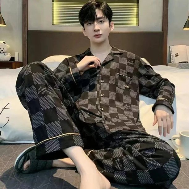 Conjunto de pijama para hombre, cárdigan, pantalones de manga larga, corte holgado, estilo coreano, ropa exterior sencilla e informal, traje para estar en casa, primavera y otoño