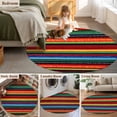 thumbnail image 5 of Round Rugs 4Ft, Mexico Striped Round Area Rug Washable Indoor Throw Carpet, Red Blue Green Rainbow Colored Stripes Soft Non Slip Circle Rug for Kitchen Nursery Room Home Decor Aesthetic, 5 of 8