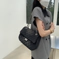 thumbnail image 5 of Women's Quilted Denim Hobo Bag with Chain Strap, Y2K Vintage Crossbody Purse, Black Jean Shoulder Tote with Turn-Lock Closure, 5 of 6