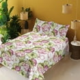 thumbnail image 2 of Floral Sheet Set, Lotus Petals and Leaves Pattern Exotic Flowers Water Lilies Blooming Art, Fitted & Flat Sheet with Pillowcase Bedding Accent 4 Pcs Set, Full, Pink and Olive Green, by Ambesonne, 2 of 5