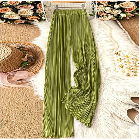 Women Casual Solid Loose Pleated Pants Comfort Fit