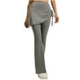 thumbnail image 2 of Mceream Women's High Waist Flare Yoga Pants Drawstring High Waisted Flare Y2K Trousers with Ruffle Skirt Tie Side Butt Lifting Stretchy Fake Two Piece Bell Bottom Pants Gray M, 2 of 9