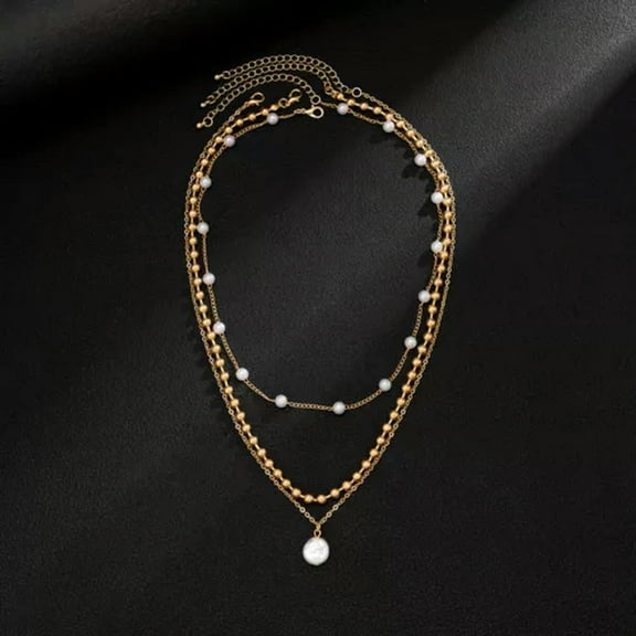 K-KED Layered Pearl Spliced Necklace Pendant Men's Collarbone Chain Hip-hop Jewelry-Gold