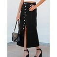 thumbnail image 4 of 2025 Women's High-Waisted Denim Midi Skirt - Trendy Button-Front Asymmetrical Slit Skirt Y2K Vintage Inspired A-Line Casual Skirt(S-XL), 4 of 6