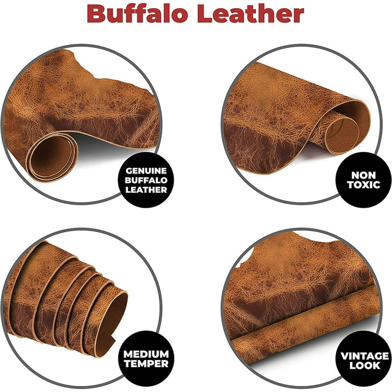 European Leather Work Buffalo Hide 8-10 oz. 3-4mm Pre-Cut Size: 12x24  Vintage Tan Color - Full Grain Leather for Tooling, Stamping, Molding,  Engraving 