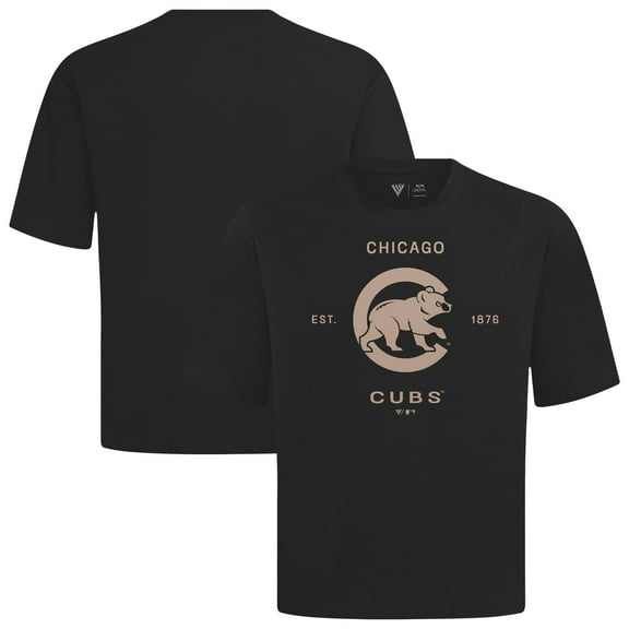 Men's Levelwear Black Chicago Cubs Crossway Oversized Luxe Signature Knit T-Shirt