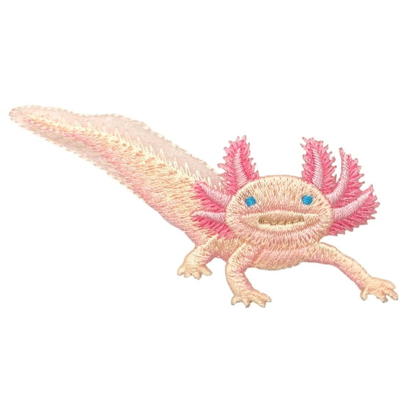 Axolotl Salamander, Pink, Leucistic, Pets, Animals, Embroidered, Iron on Patch