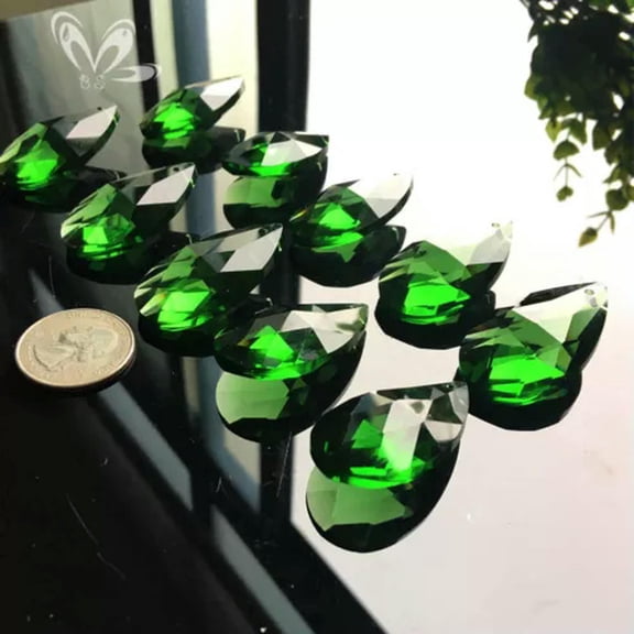 EOEMY 10Pc Colorful Angel Tears Crystal Feng Shui Faceted Prism Crystal Chandelier -Green