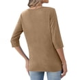 thumbnail image 5 of Womens Tops 3/4 Length Sleeve V Neck Loose Casual T Shirts Summer Cloithes 2026, Khaki 4XL, 5 of 6