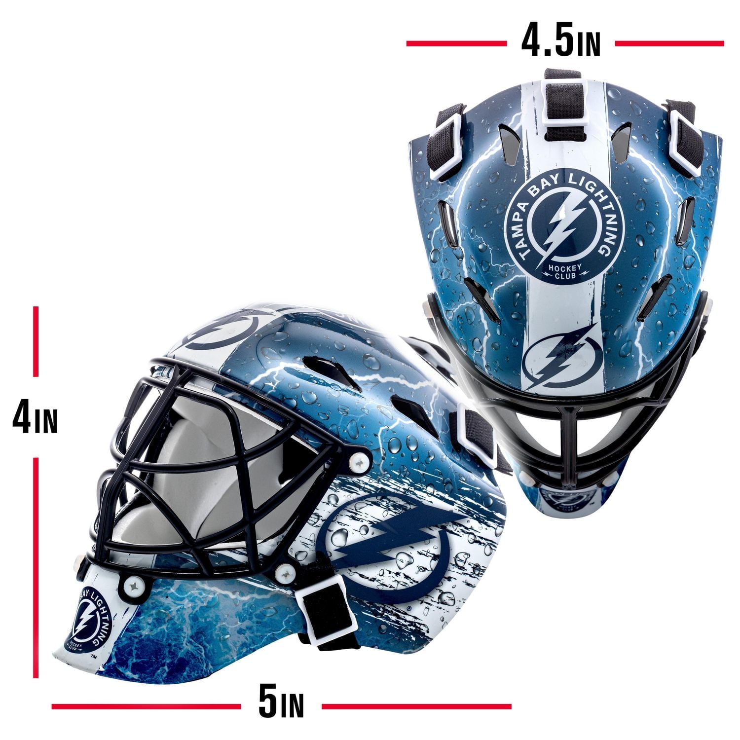 Franklin Sports Mini masque de gardien de but de hockey avec logo de l'équipe de la NHL de Lightning avec étui – Masque de gardien de but de collection avec logos et couleurs officiels de la NHL