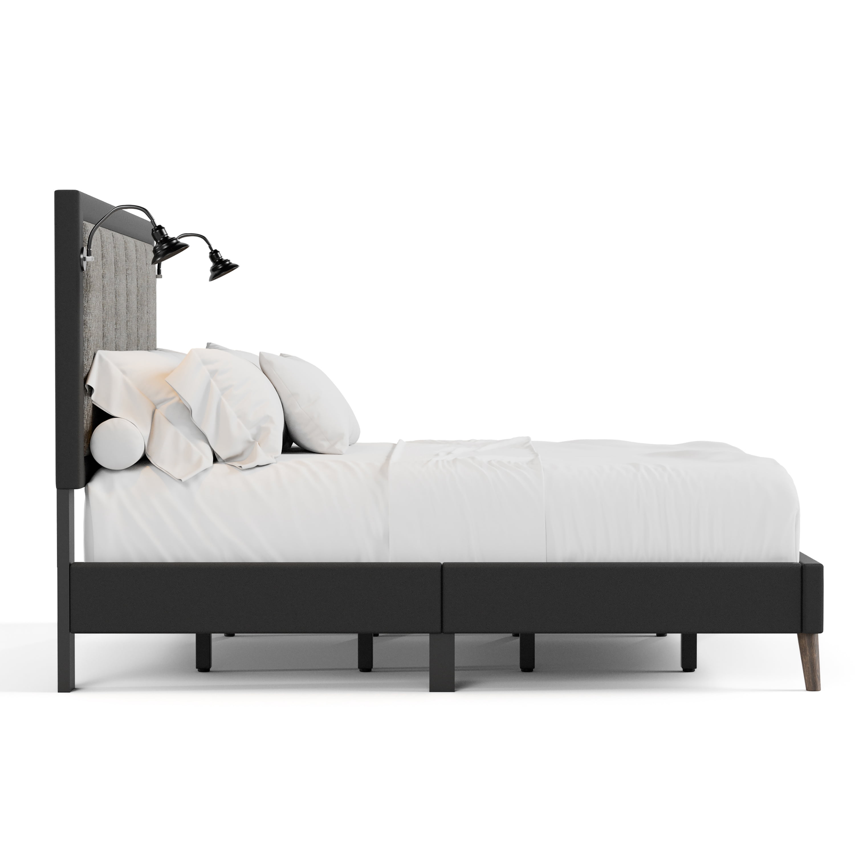 Furniture of America Jovik Adult Queen Wood Panel Bed with Reading Lights, Dark Brown