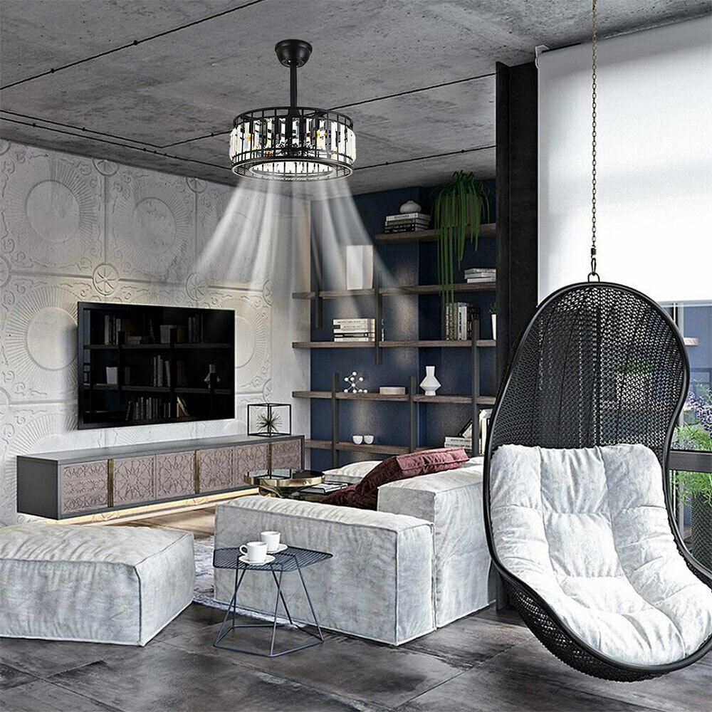 TFCFL 18" Modern Caged Ceiling Fan Light Living Room Silent Fan Fixture