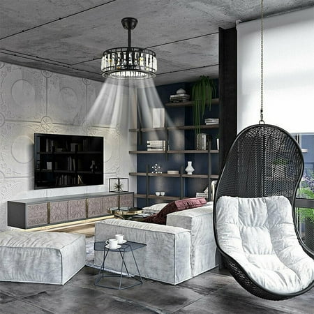 

TFCFL 18 Modern Caged Ceiling Fan Light Living Room Silent Fan Fixture with Remote 3-Speed Black