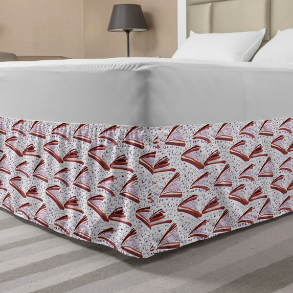 Abstract Bed Skirt, Hand Drawn Dots with Brushstroke Patterns Modern Colorful Motifs, Elastic Bedskirt Dust Ruffle Wrap Around for Bedding Decor, 4 Sizes, Violet Pale Rust and White, by Ambesonne