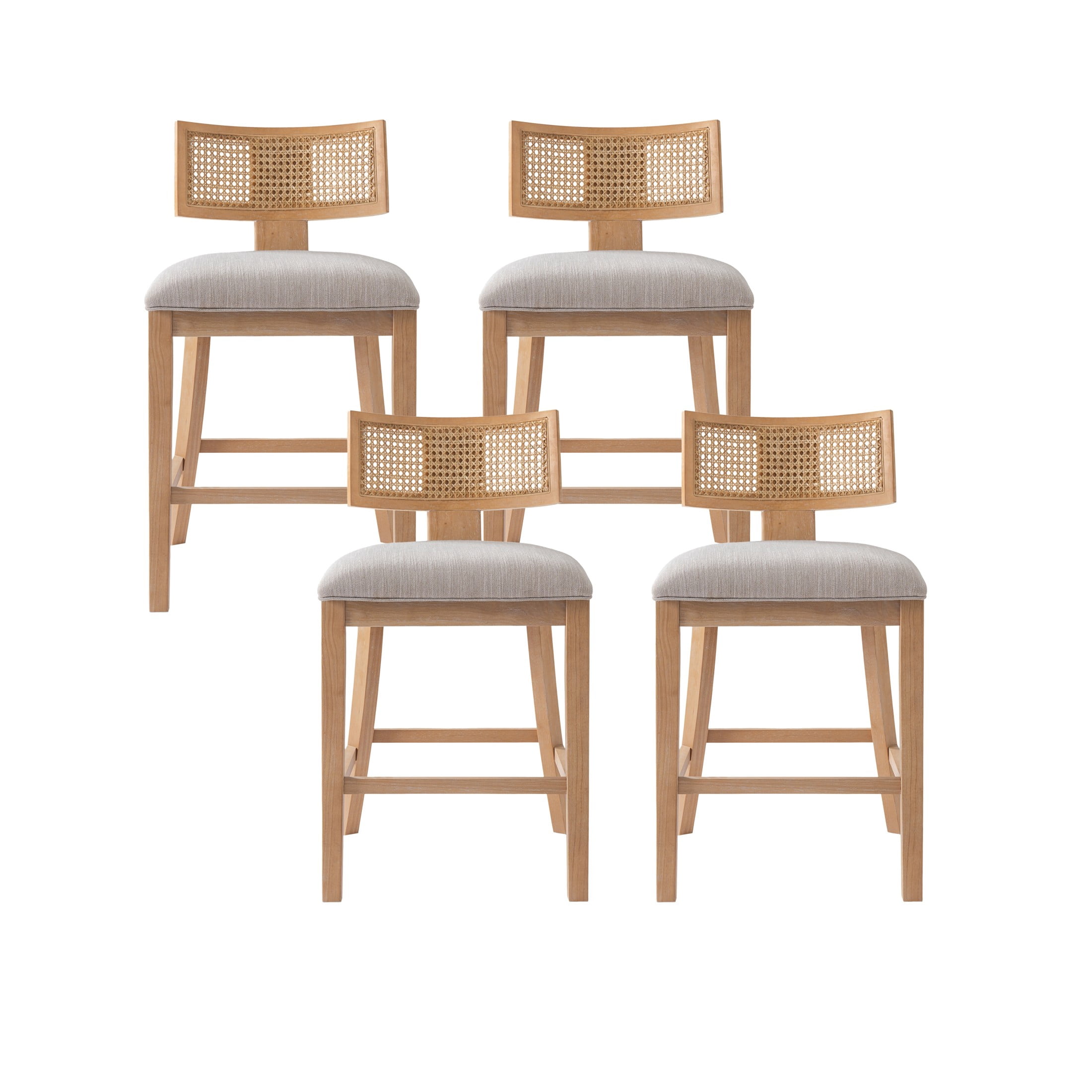 Christopher Knight Home Wood Armless Counter Stools, Upholstered Seat with Rattan Back, Natural, Set of 4