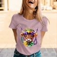 thumbnail image 2 of Womens Casual Tops Crew Neck Short SLeeve Loose Fit Carnival Highland Cattle Printed Tees 2026 Spring Beach Vacation Trendy T Shirts, 2 of 5