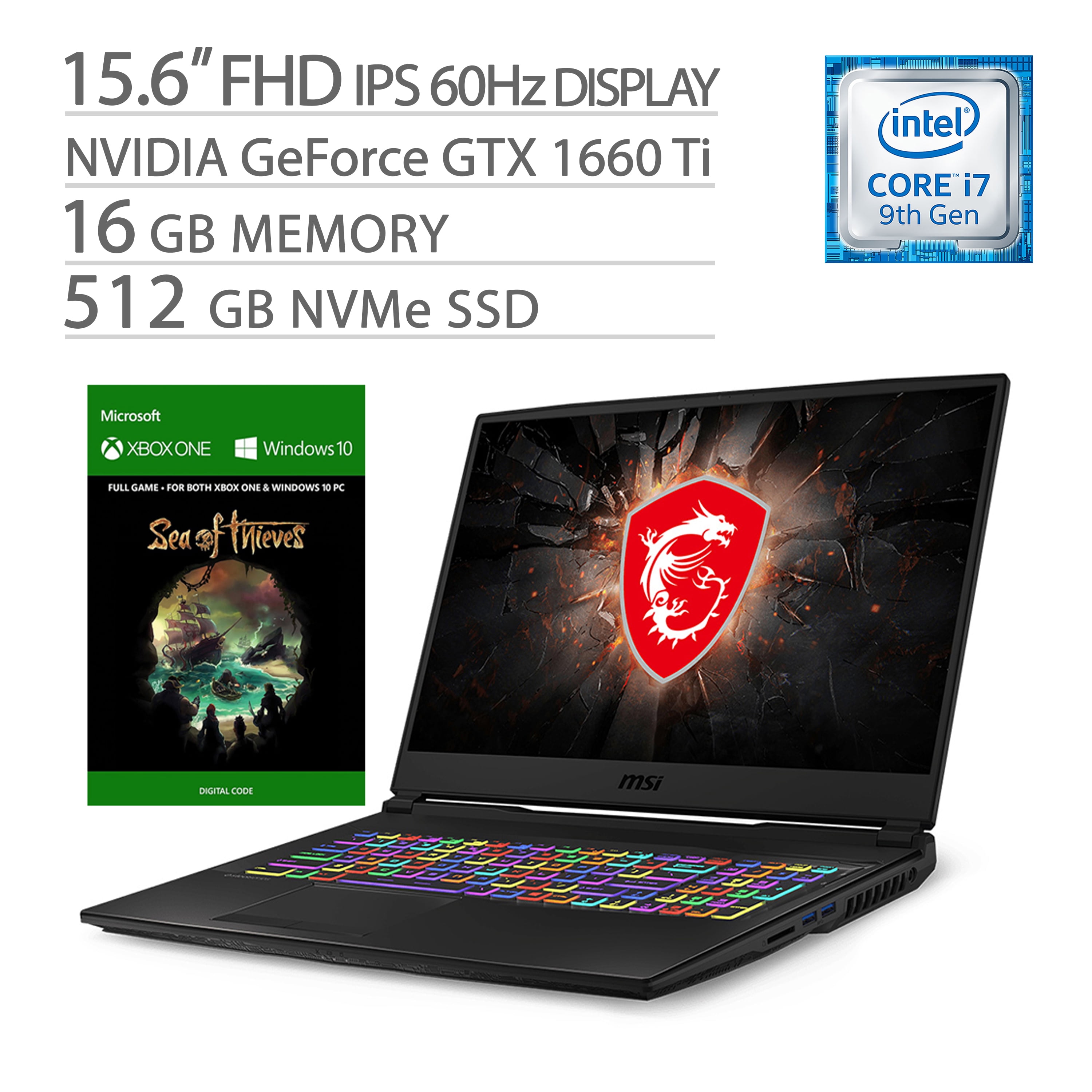 MSI GL63 Gaming Laptop VR Ready, Intel i79750H, GTX 1660 Ti, 15.6" FHD