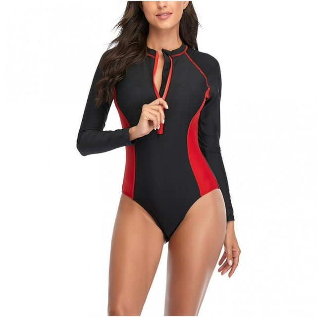 Pisexur Maillot une Pièce à Manches Longues pour Femme, Maillot Dermoprotecteur, Protection UV, Imprimé, Fermeture Éclair, Surf, Maillot de Bain