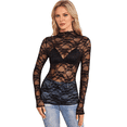 thumbnail image 1 of Blusa de Larga con Encaje Floral de para Mujer, Blusa Interior Transparente con , Cuello Redondo, Informal, Transparente. Negro XL, 1 of 7