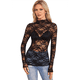 thumbnail image 1 of Blusa de Larga con Encaje Floral de para Mujer, Blusa Interior Transparente con , Cuello Redondo, Informal, Transparente. Negro XL, 1 of 7