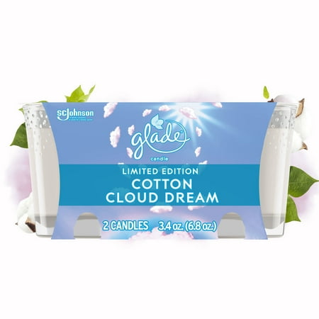 Glade Scented Candle Jar  Cotton Cloud Dream Scent  Infused with Essential Oils  Spring Limited Edition Fragrance  Positive Vibes Collection  2 Candles  3.4 Oz  96 g each