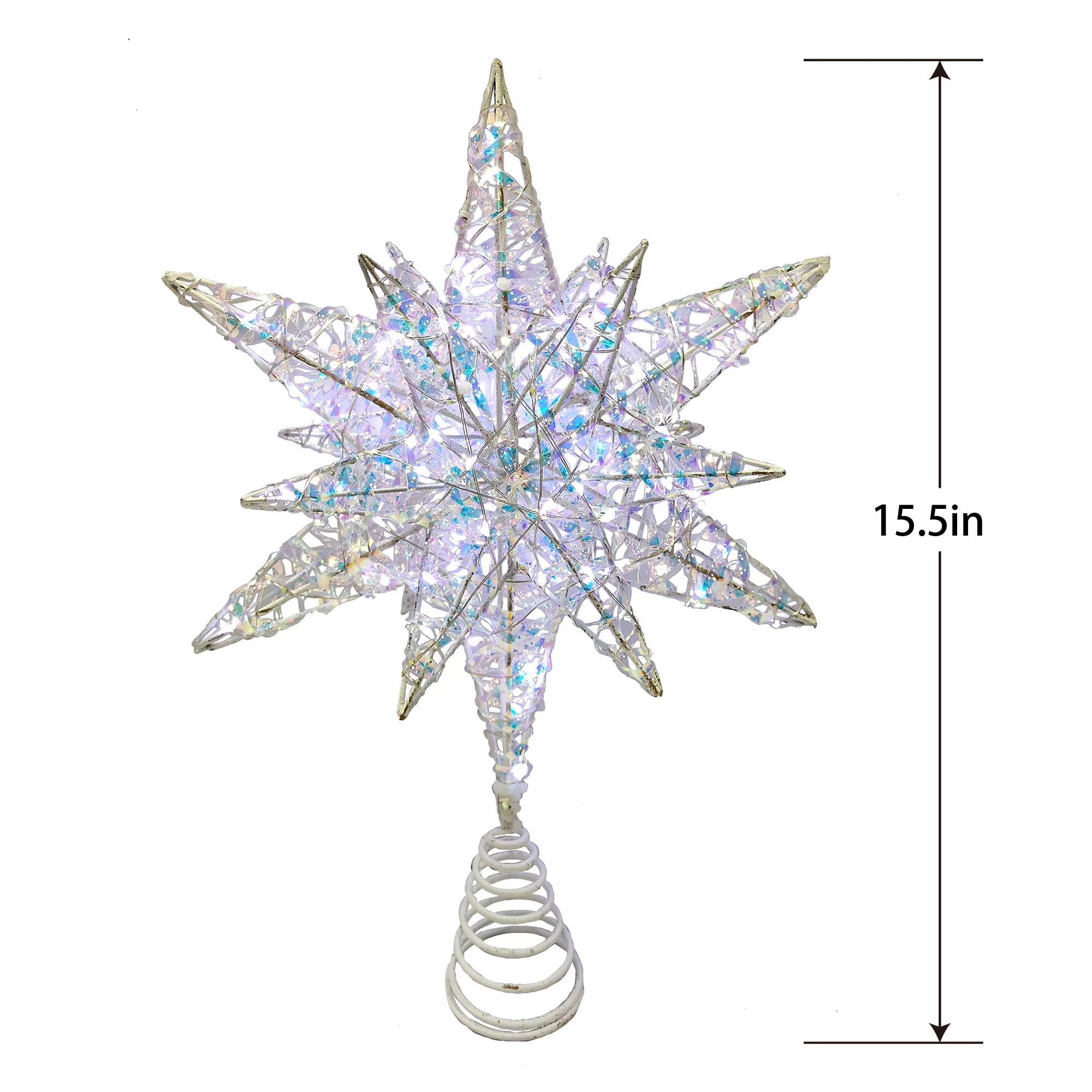 Étoile prismatique à DEL à piles pour le Temps des Fêtes à mettre au sommet de l’arbre de Noël, 39,5 cm Décoration pour cime de 15,5 pouces