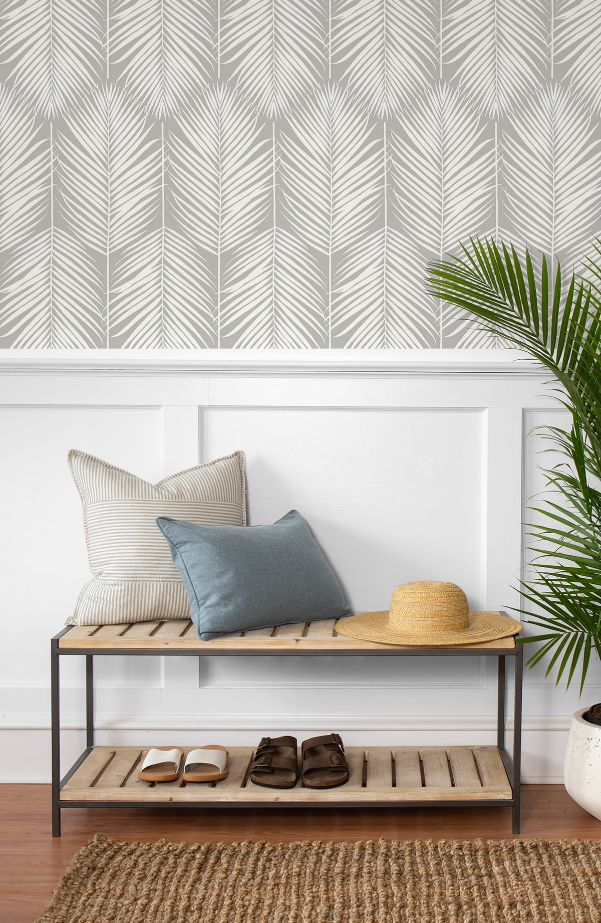 NextWall Harbor Gray Palm Silhouette Peel and Stick Wallpaper