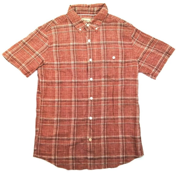Weatherproof Vintage Men’s Shirt Woven Short Sleeve Button Closure Red Size S