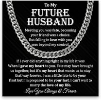 Fiance Necklace Gifts From Fiancee, Christmas Gift for Men, Cuban Chain Necklace for Future Husband from Future Wife with Message Card and Gift Box