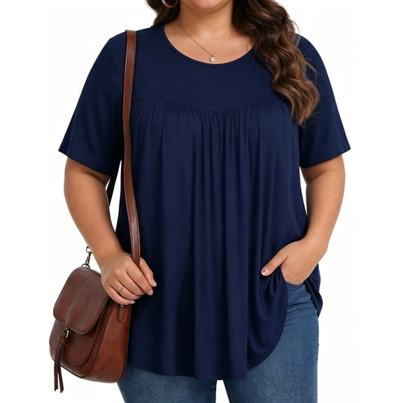 KOITHOT Womens Plus Size Tops Short Sleeve Shirts Tunic Tops for Women Crew Neck Casual Loose Blouses