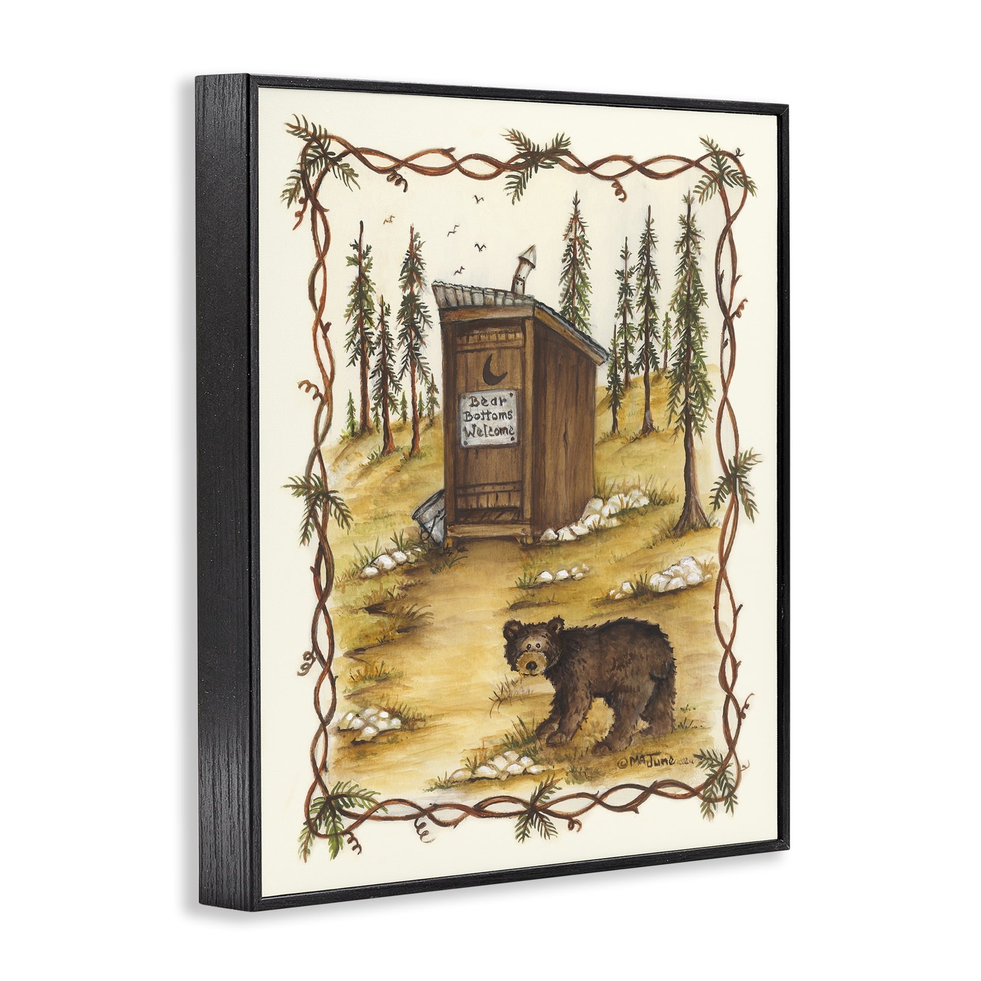 Stupell Industries Bear Bottoms Welcome Animals & Insects Painting Black Framed Art Print Wall Art, 11 x 14