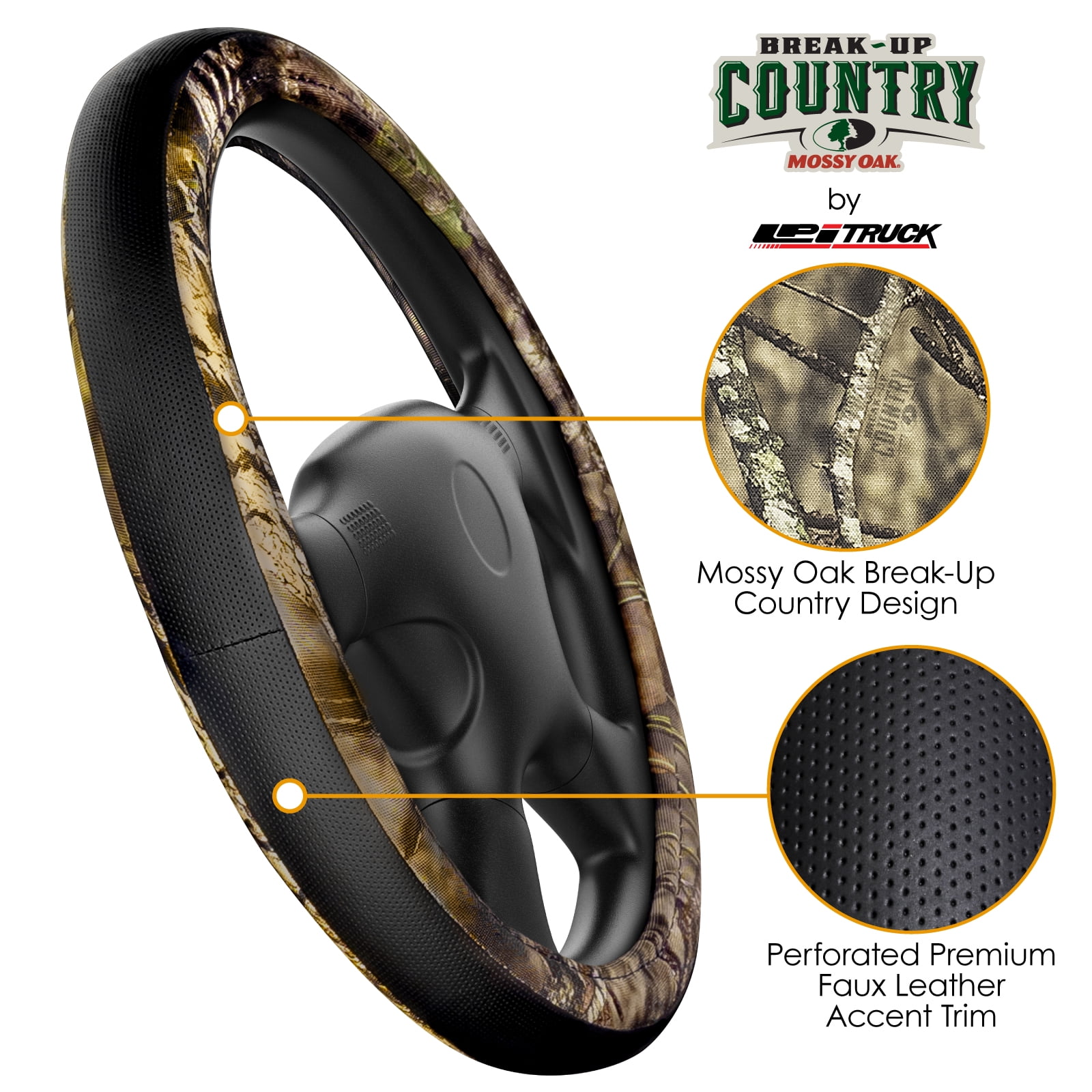 Mossy Oak Steering Wheel Cover by LPI Truck, Fits Steering Wheel Size 14.5" to 15", Camo/Black