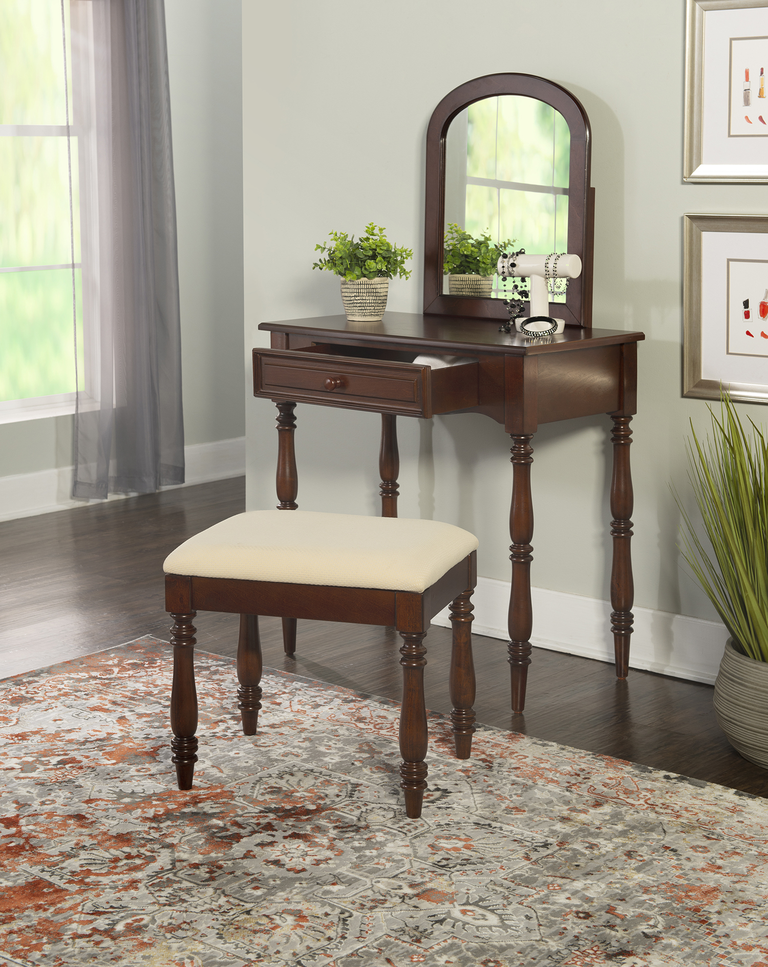 Powell Chadwick Vanity With Stool Cherry Walmart Com Walmart Com