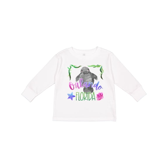 Inktastic Orlando Florida Cute Swimming Manatee Boys or Girls Long Sleeve Toddler T-Shirt