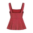 thumbnail image 3 of Tank Tops For Women Polka Dot Spaghetti Strap Tie Up Flowy Crop Top Summer Sleeveless V Neck Casual Going Out Shirts Cute Ruched Peplum Tops Y2K Tie Backless Streetwear Babydoll Camisole Tank Top Red, 3 of 3