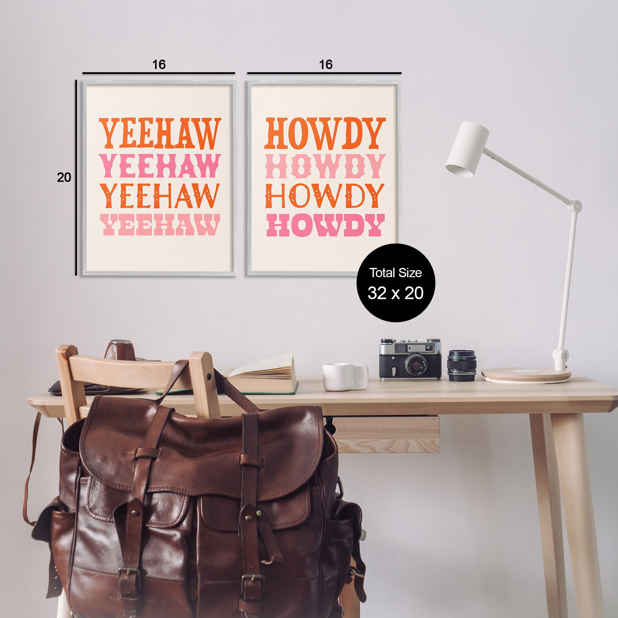 Stupell Industries Yeehaw & Howdy Typography Typography Painting Gray Framed Art Print Wall Art, 16 x 20, Set of 2