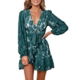 thumbnail image 1 of Asyoly Womens Dresses Lace Wrap Mini Dress V Neck Puff Sleeve A-Line Dress Flowy Floral Dress with Bow-Knot Belt, 1 of 5