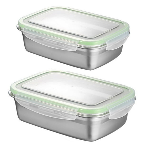 BRIGHTFUFU 2pcs Caja de almuerzo de acero inoxidable Contenedor Bento Caja de comida de sellado portátil para alimentos (Verde 550ML + 350ML)