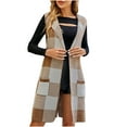 thumbnail image 2 of DDAPJ pyju Womens Long Plaid Vest Fall Winter Sleeveless Blazer Jackets Open Front Cardigan Tartan Trench Coat with Pockets Gray L, 2 of 3