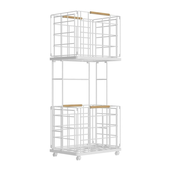 GROWTH TANK 2 Tier Laundry Cart Laundry Clothes Basket Organization Mobile Shelving Unit for White