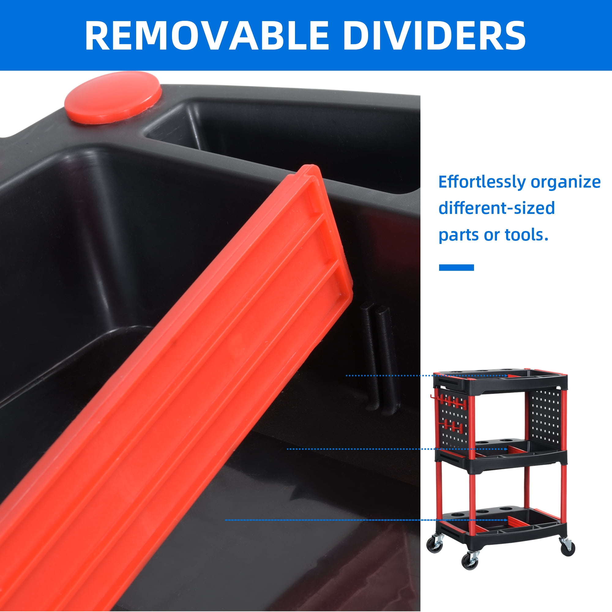 Uforic 3 Tier Rolling Detail Cart with Hanging Plate & Hooks, Car Wash Organizer Cart, Black