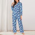 thumbnail image 2 of KLL Blue Butterflies Print Women's Long Sleeve Pajamas with Pants Sleepwear Loungewear 2 Set-Small, 2 of 7