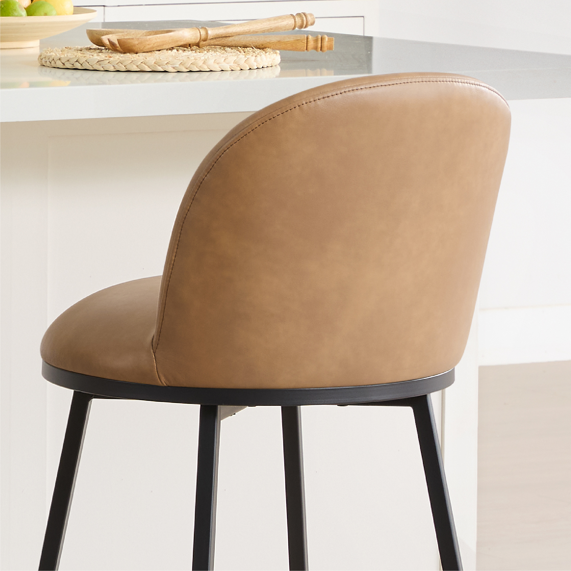 Spruce & Spring Counter Height Swivel Bar Stool with Metal Frame Set of 2, Cognac