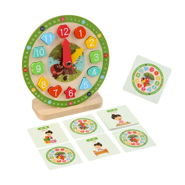 Reloj de juguete Montessori, actividad de tiempo de aprendizaje, reloj de madera, juguete para niños, reloj didáctico para niños para práctica de