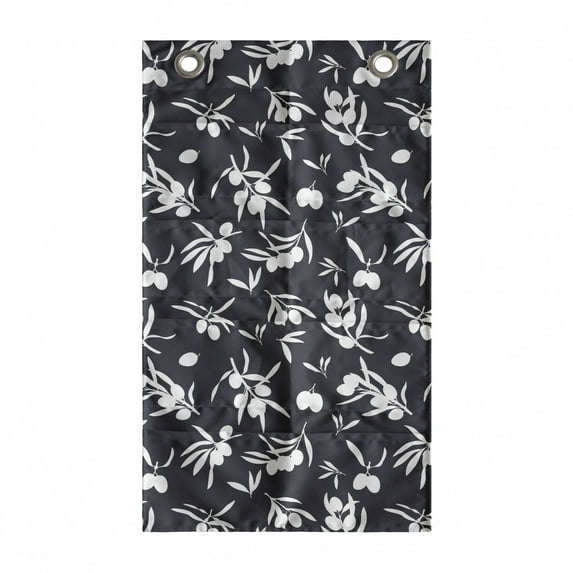 Garden Hanging Pocket Organizer, Silhouette of Mediterranean Olive Branches Growth of Mother Nature, Printed Polyester Storage Bag with Pockets, 21" x 31", Dark Blue Grey and White