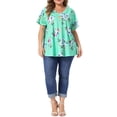 thumbnail image 2 of Agnes Orinda Women's Plus Size Floral Tops V Neck Short Sleeve Summer Casual Tunics Blouse 4X Mint Green, 2 of 6