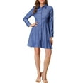 thumbnail image 2 of INSPIRE CHIC Women's Polka Dots Long Sleeve A Line Button up Belted Shirt Dress XS Blue, 2 of 6
