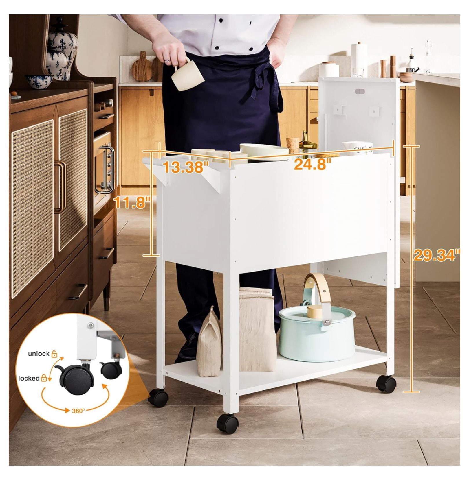 Mobile File Cart, 2-Tier Rolling File Cart with Wheels Hanging Files, Metal File Cabinet with Lock and Sliding Covers for A4/Letter/Legal Size, White